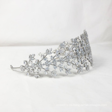 Accesorios para el cabello de la boda de la diadema de la corona del tocado de la hoja de cristal de plata de lujo